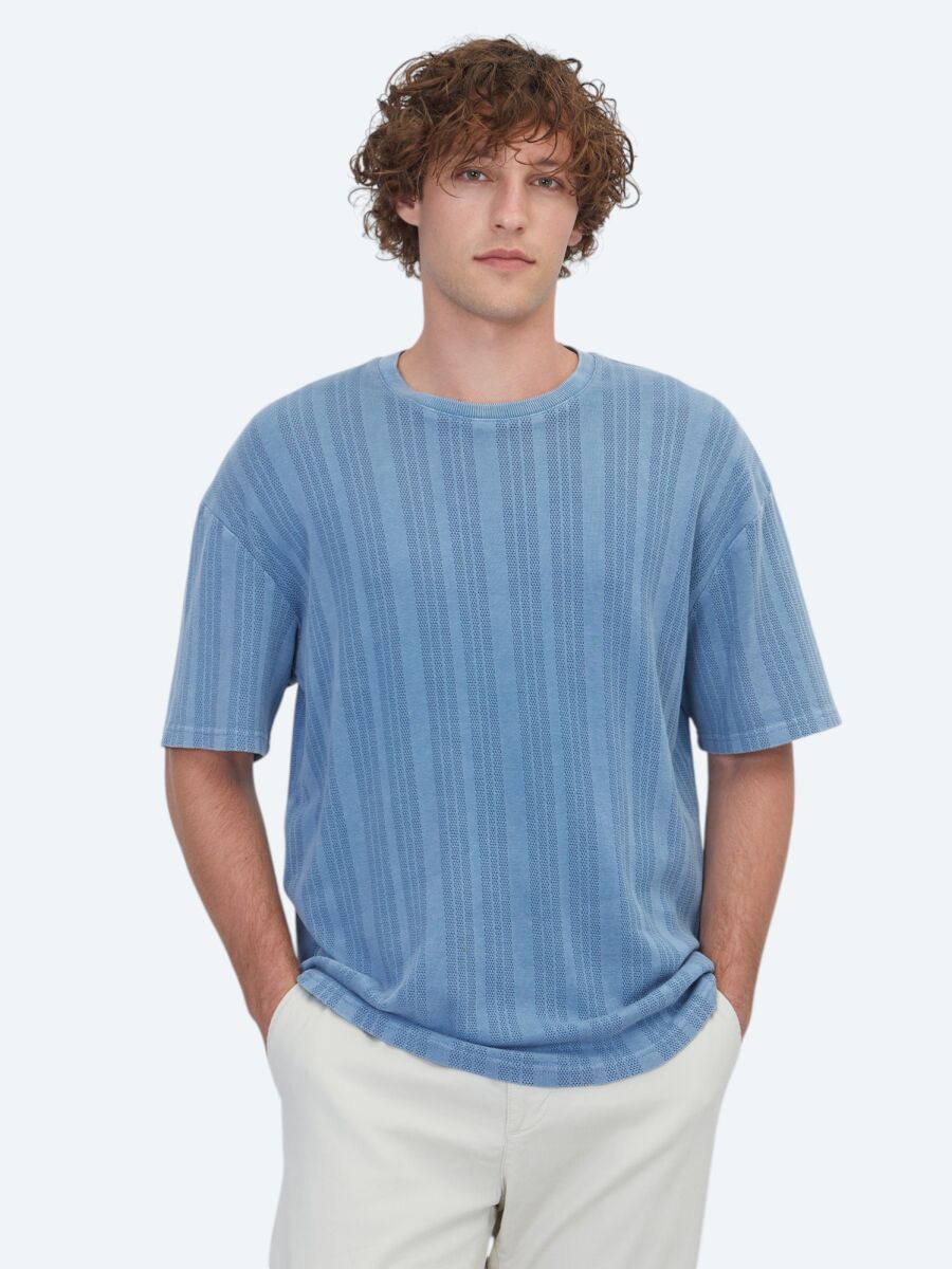 Blue Striped 100% Cotton T-Shirt - 1
