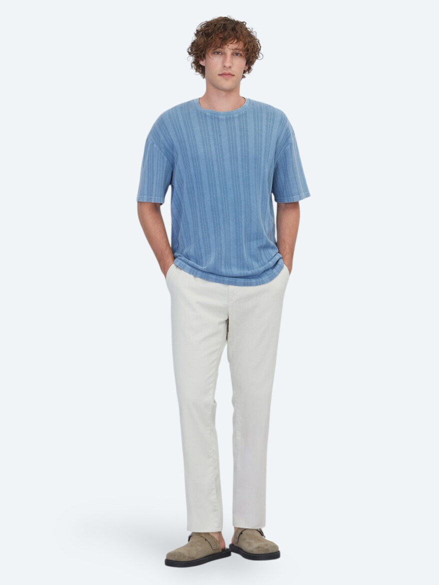 Blue Striped 100% Cotton T-Shirt - 2