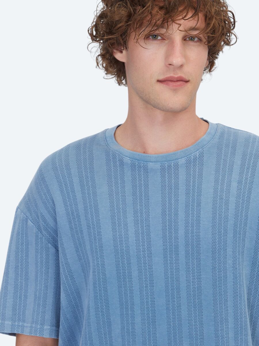 Blue Striped 100% Cotton T-Shirt - 3