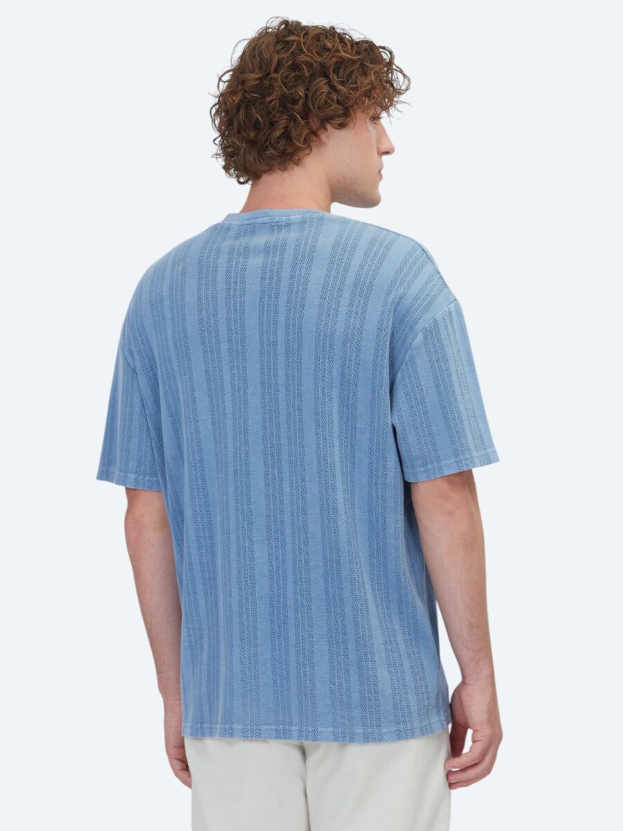 Blue Striped 100% Cotton T-Shirt - 4
