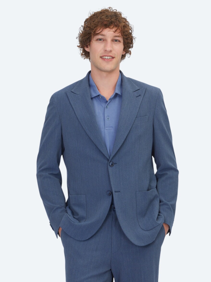 Blue Striped Comfort Fit Suit - KİP