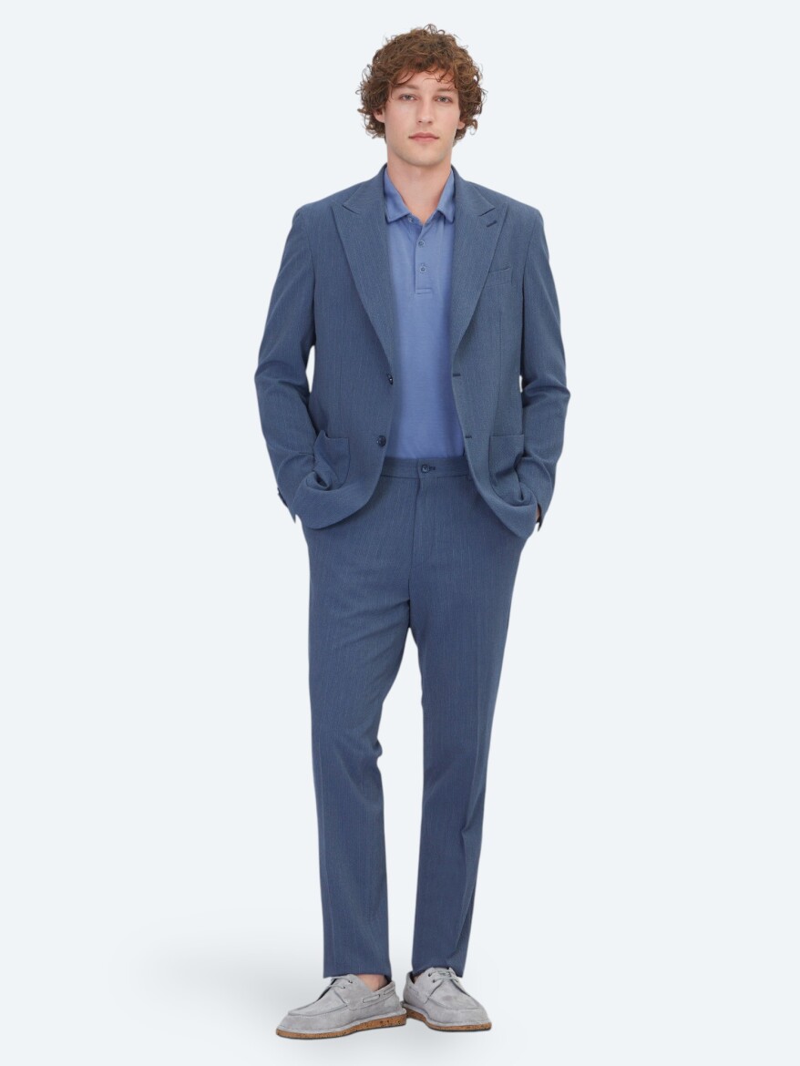 Blue Striped Comfort Fit Suit - KİP