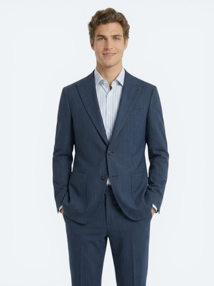 Blue Striped Comfort Fit Suit - KİP