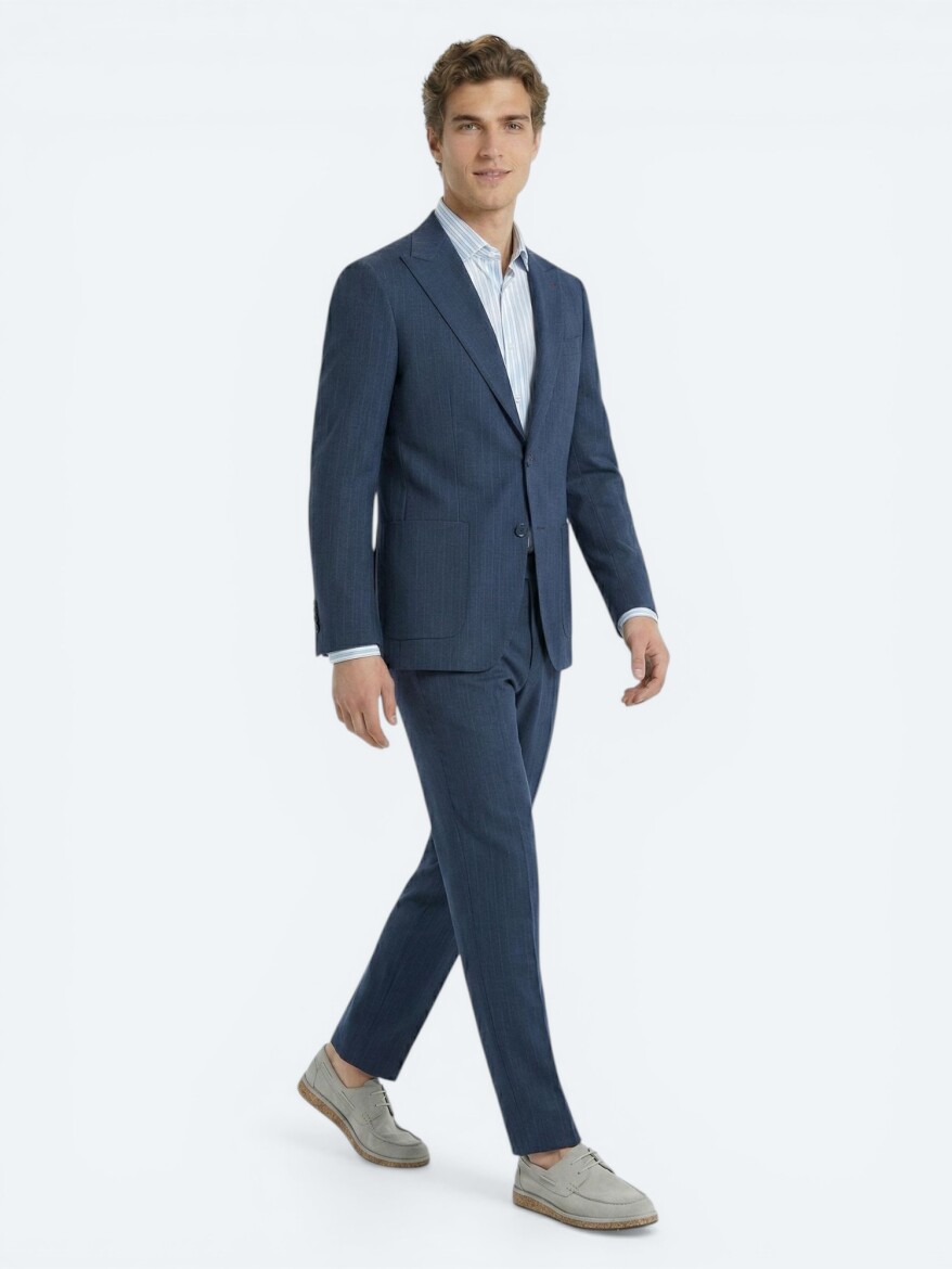 Blue Striped Comfort Fit Suit - 3