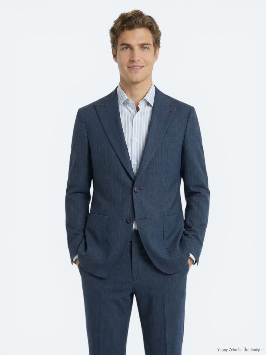 Blue Striped Comfort Fit Suit - 1