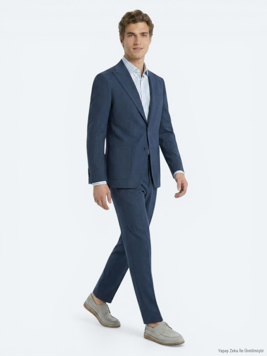 Blue Striped Comfort Fit Suit - 3