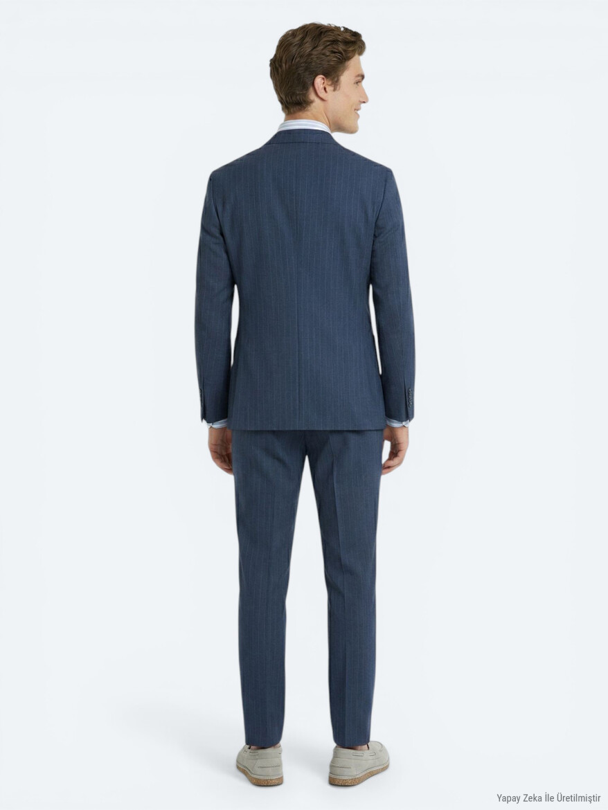 Blue Striped Comfort Fit Suit - 4