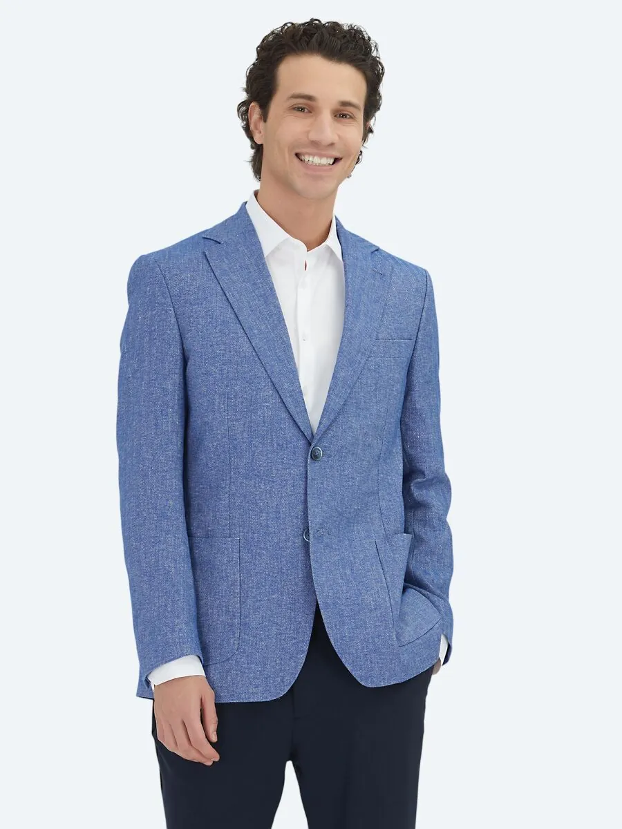 Blue Striped Modern Fit Cotton Blended Jacket - 1