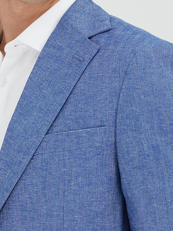 Blue Striped Modern Fit Cotton Blended Jacket - 3