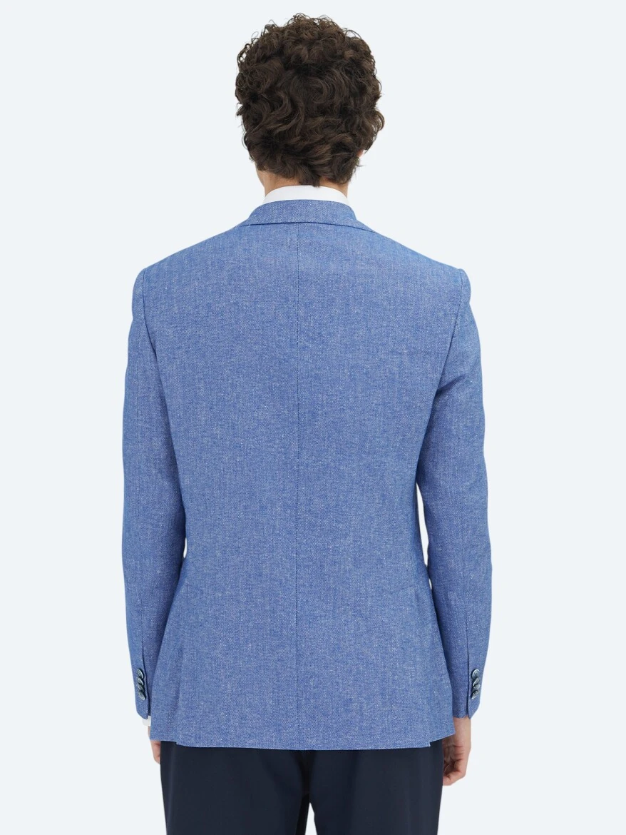 Blue Striped Modern Fit Cotton Blended Jacket - 6