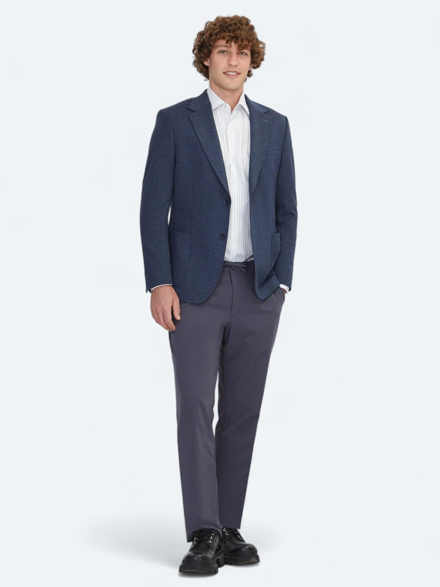 Blue Striped Modern Fit Jacket - KİP