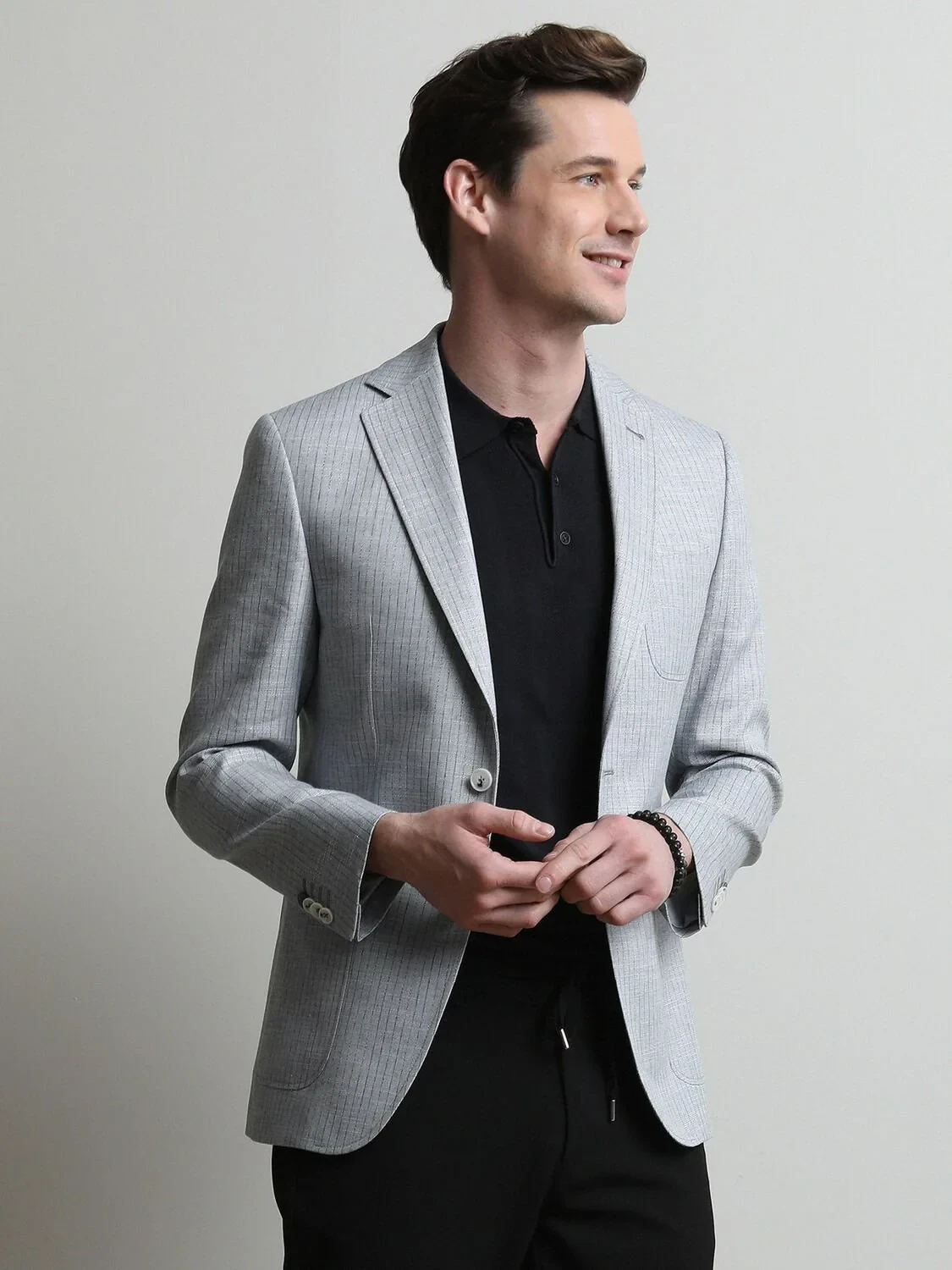 Blue Striped Modern Fit Linen Blended Jacket - 3