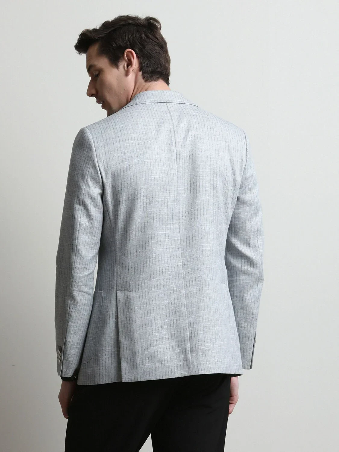 Blue Striped Modern Fit Linen Blended Jacket - 5