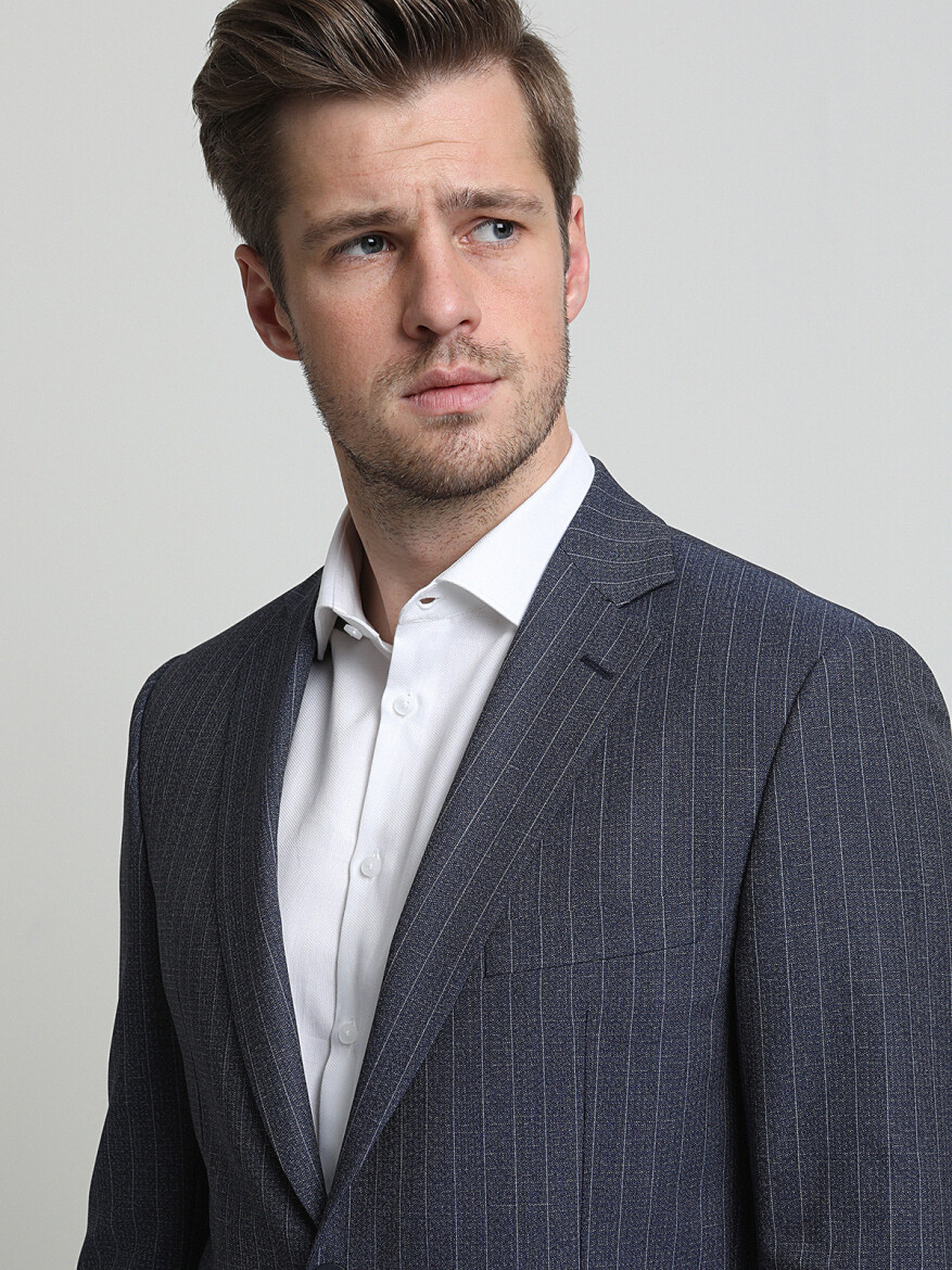 Blue Striped Modern Fit Suit - 2