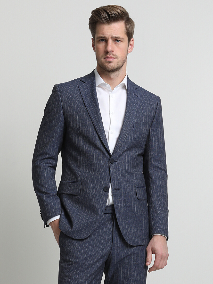 Blue Striped Modern Fit Suit - 3