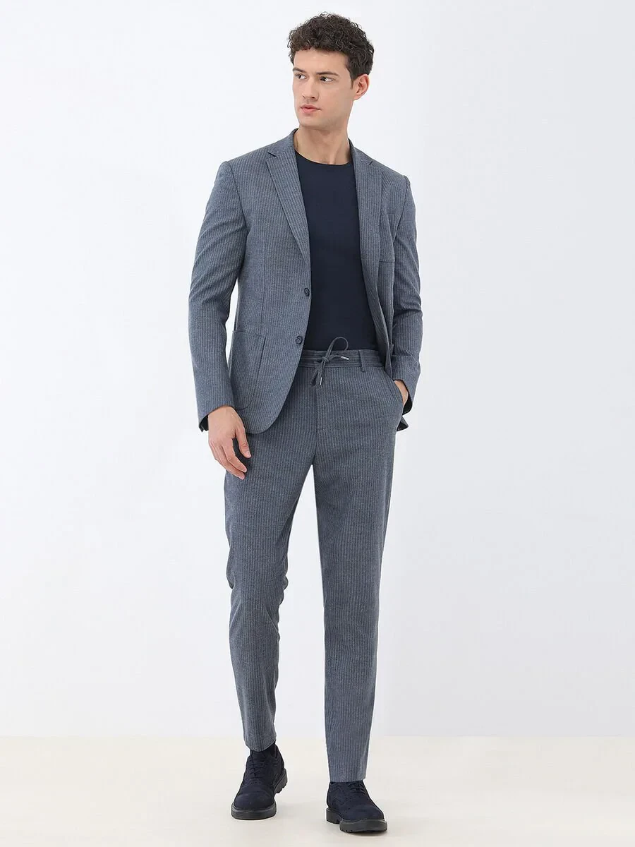 Blue Striped Modern Fit Suit - 2