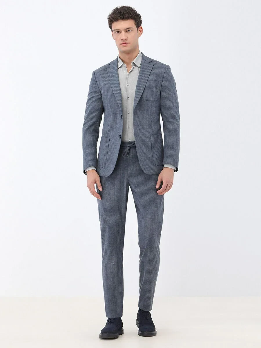 Blue Striped Modern Fit Suit - 3