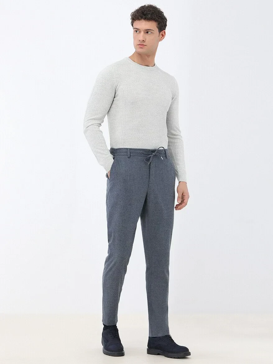 Blue Striped Modern Fit Suit - 4