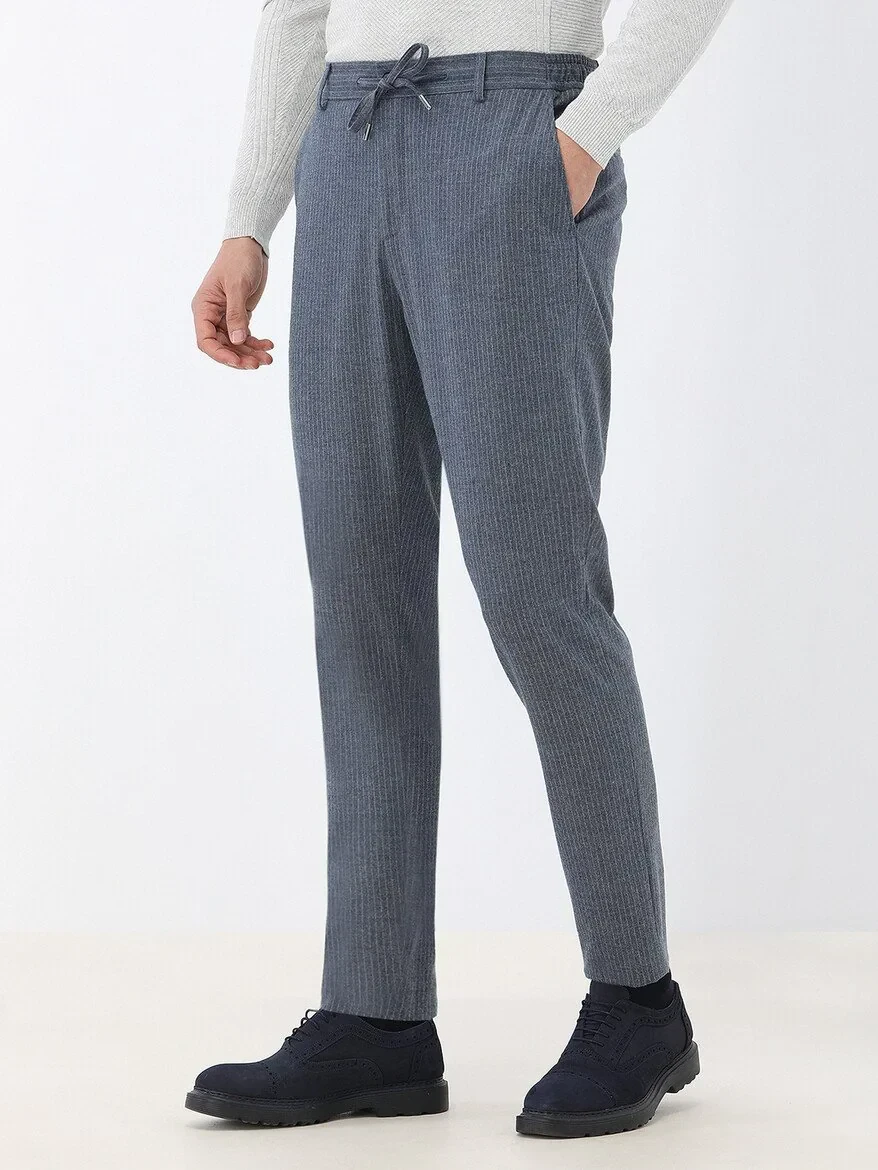 Blue Striped Modern Fit Suit - 5
