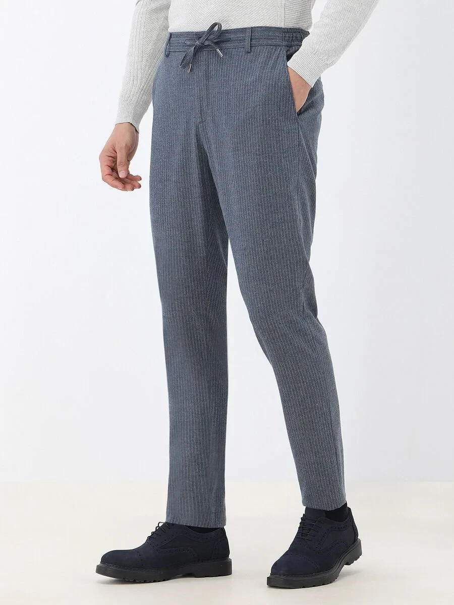Blue Striped Modern Fit Suit - 5