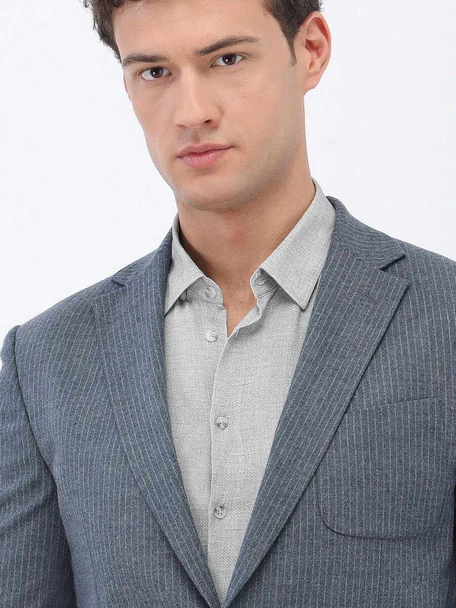 Blue Striped Modern Fit Suit - 7