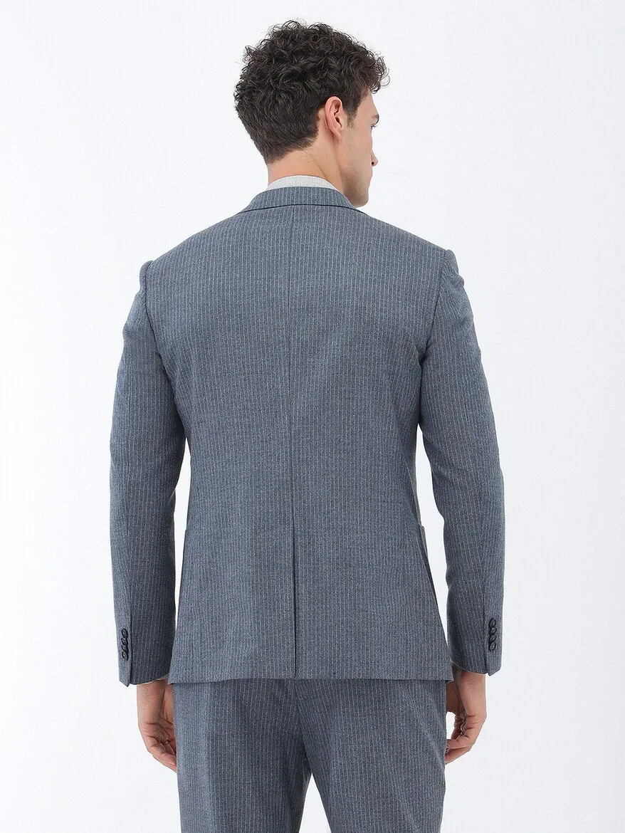 Blue Striped Modern Fit Suit - 9