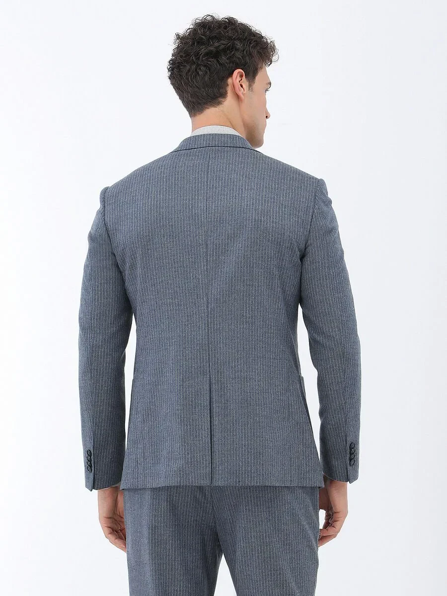 Blue Striped Modern Fit Suit - 9