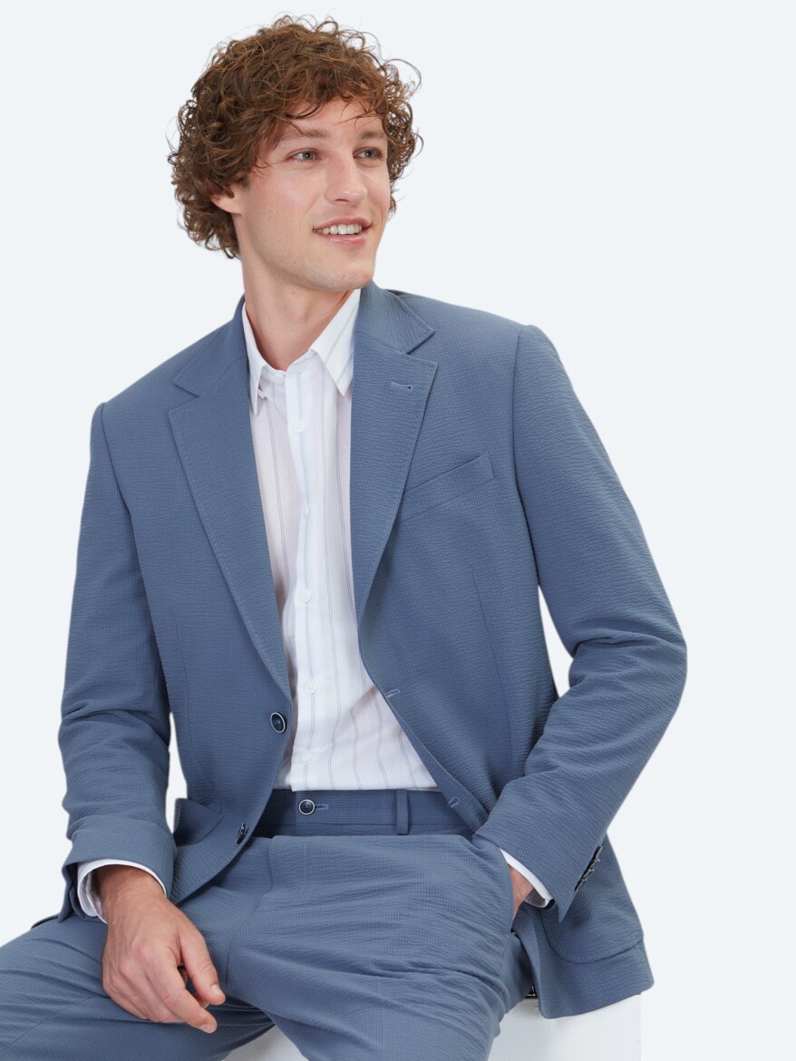 Blue Striped Modern Fit Suit - KİP