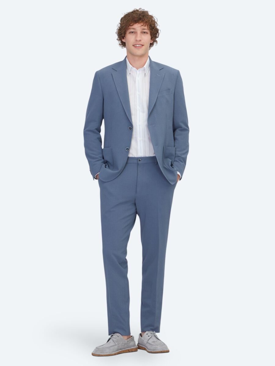 Blue Striped Modern Fit Suit - 2