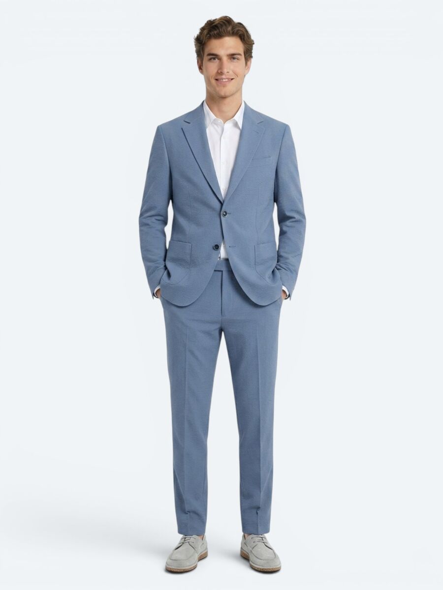 Blue Striped Modern Fit Suit - 1