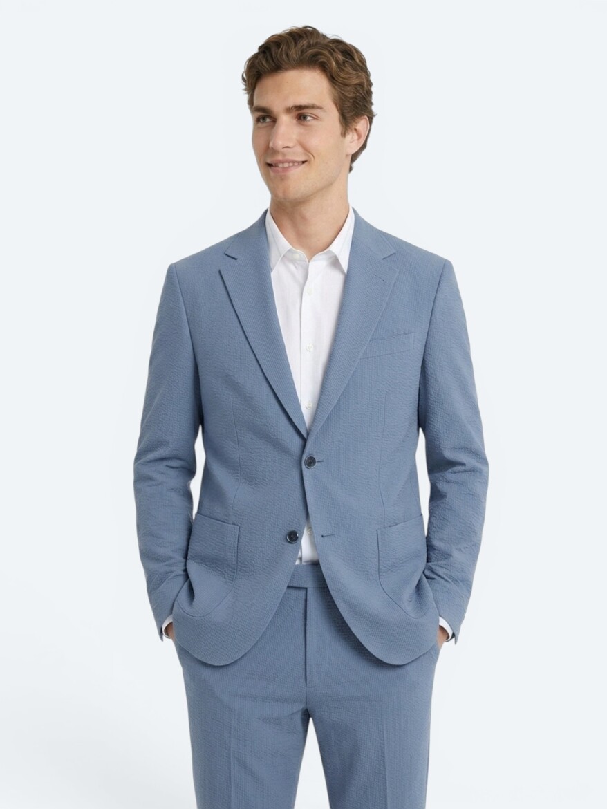Blue Striped Modern Fit Suit - 4