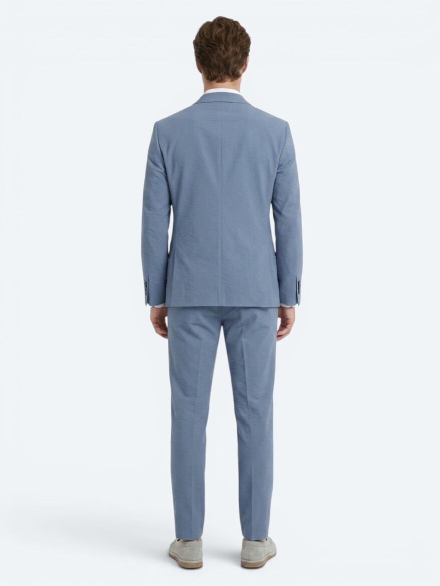 Blue Striped Modern Fit Suit - 5