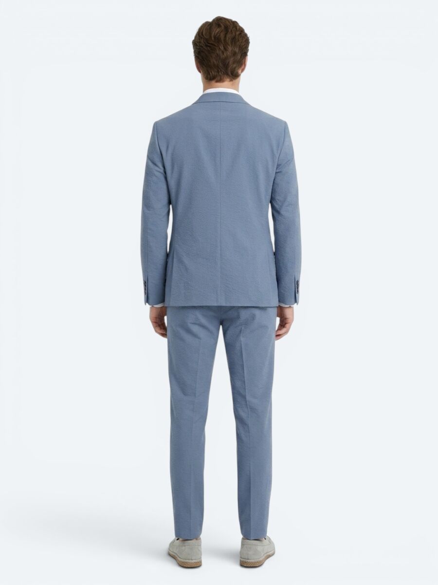 Blue Striped Modern Fit Suit - 5