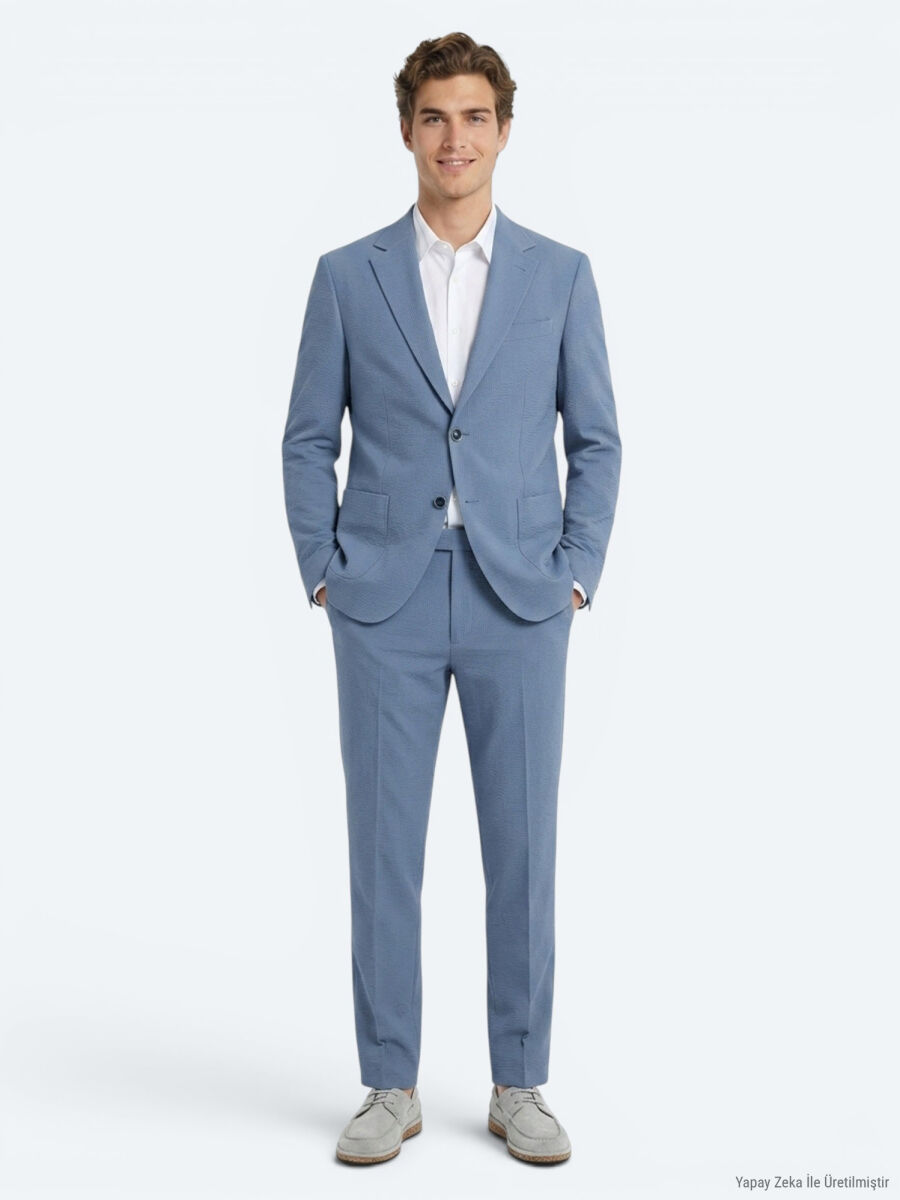 Blue Striped Modern Fit Suit - 1