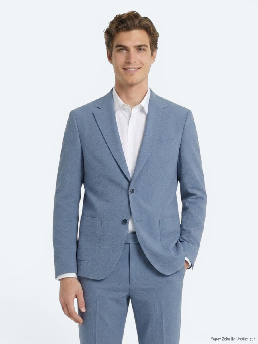 Blue Striped Modern Fit Suit - 2