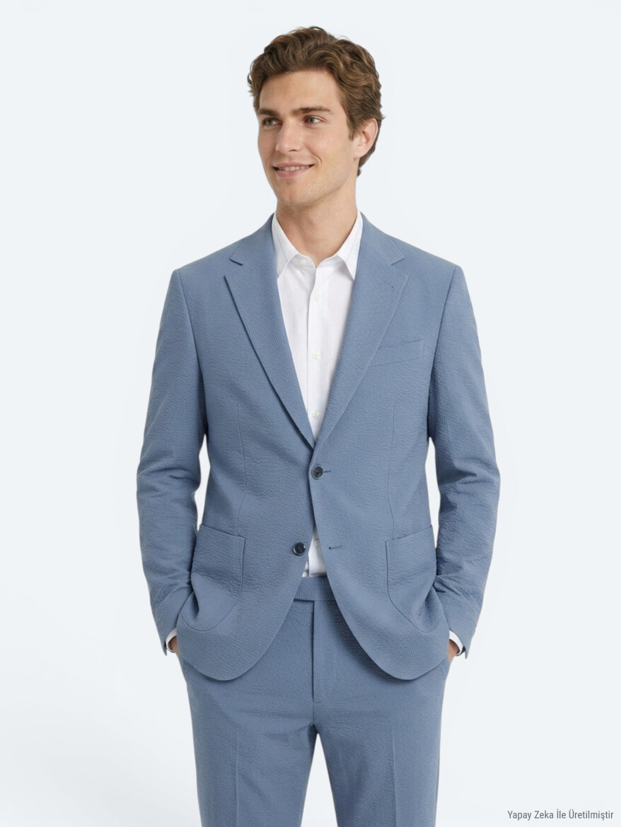 Blue Striped Modern Fit Suit - 4