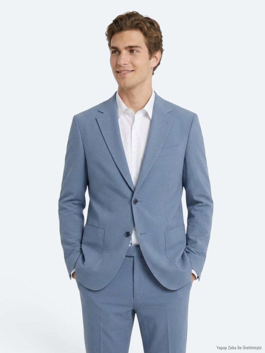 Blue Striped Modern Fit Suit - 4