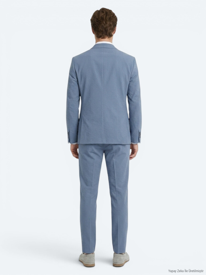 Blue Striped Modern Fit Suit - 5