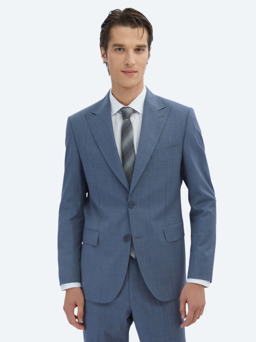 Blue Striped Modern Fit Wool Blended Suit - 1