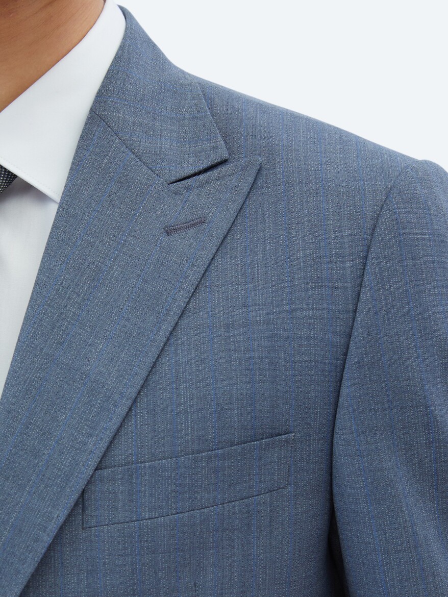 Blue Striped Modern Fit Wool Blended Suit - 4