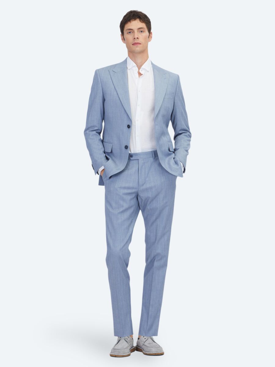 Blue Striped Modern Fit Wool Blended Suit - 2