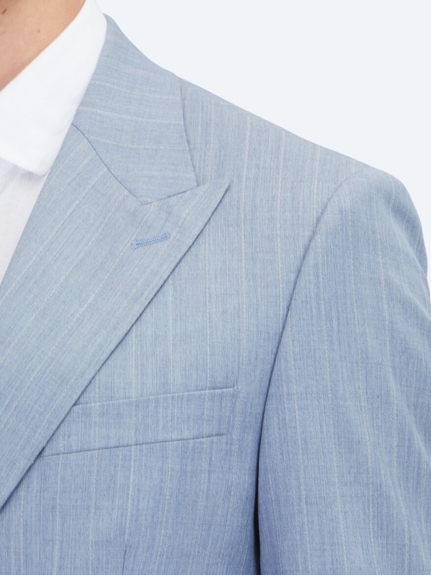 Blue Striped Modern Fit Wool Blended Suit - 4