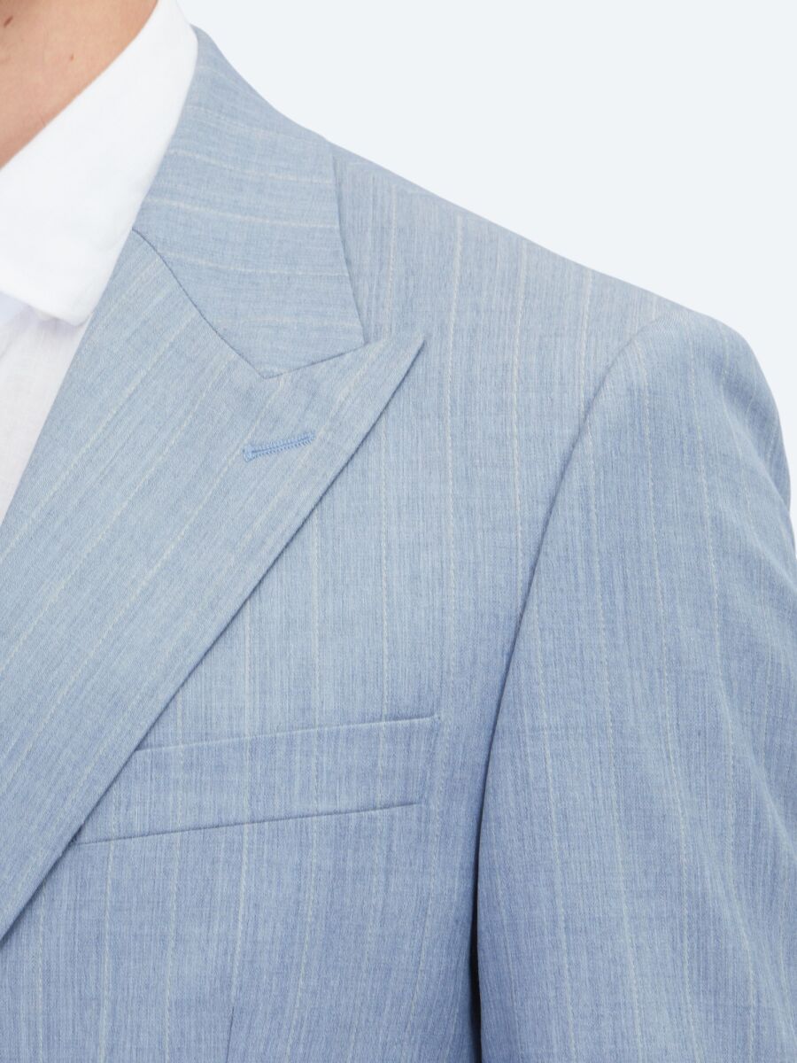 Blue Striped Modern Fit Wool Blended Suit - 4