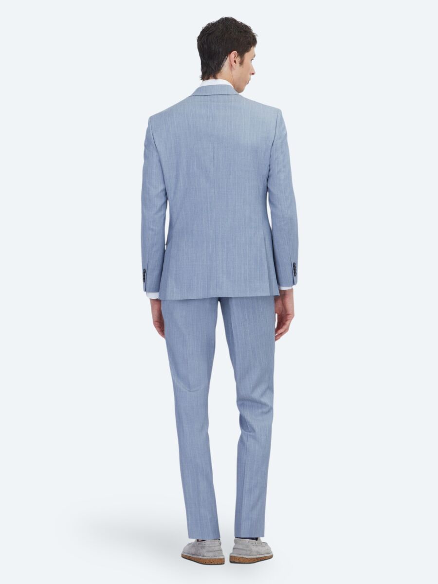 Blue Striped Modern Fit Wool Blended Suit - 5