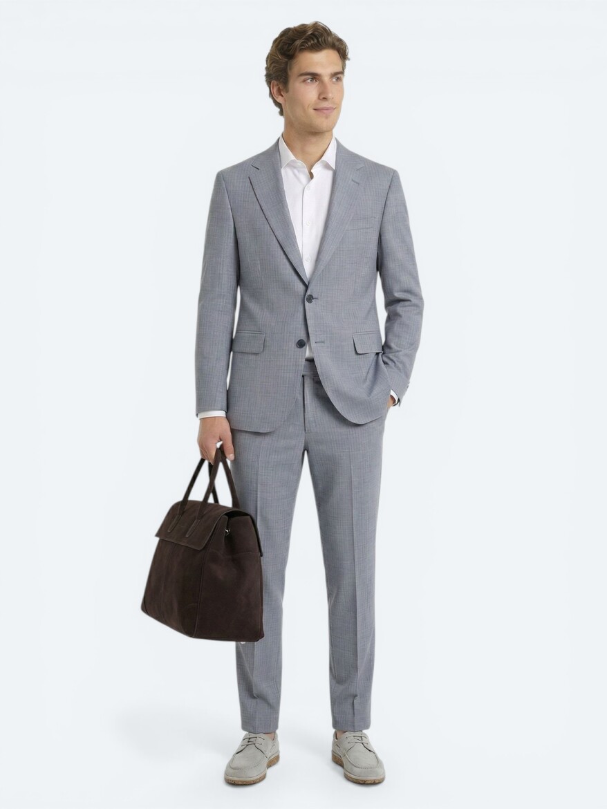 Blue Striped Modern Fit Wool Blended Suit - 3