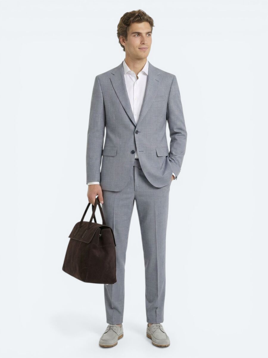 Blue Striped Modern Fit Wool Blended Suit - 3