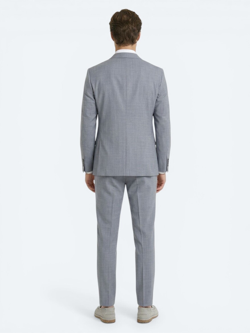 Blue Striped Modern Fit Wool Blended Suit - 5