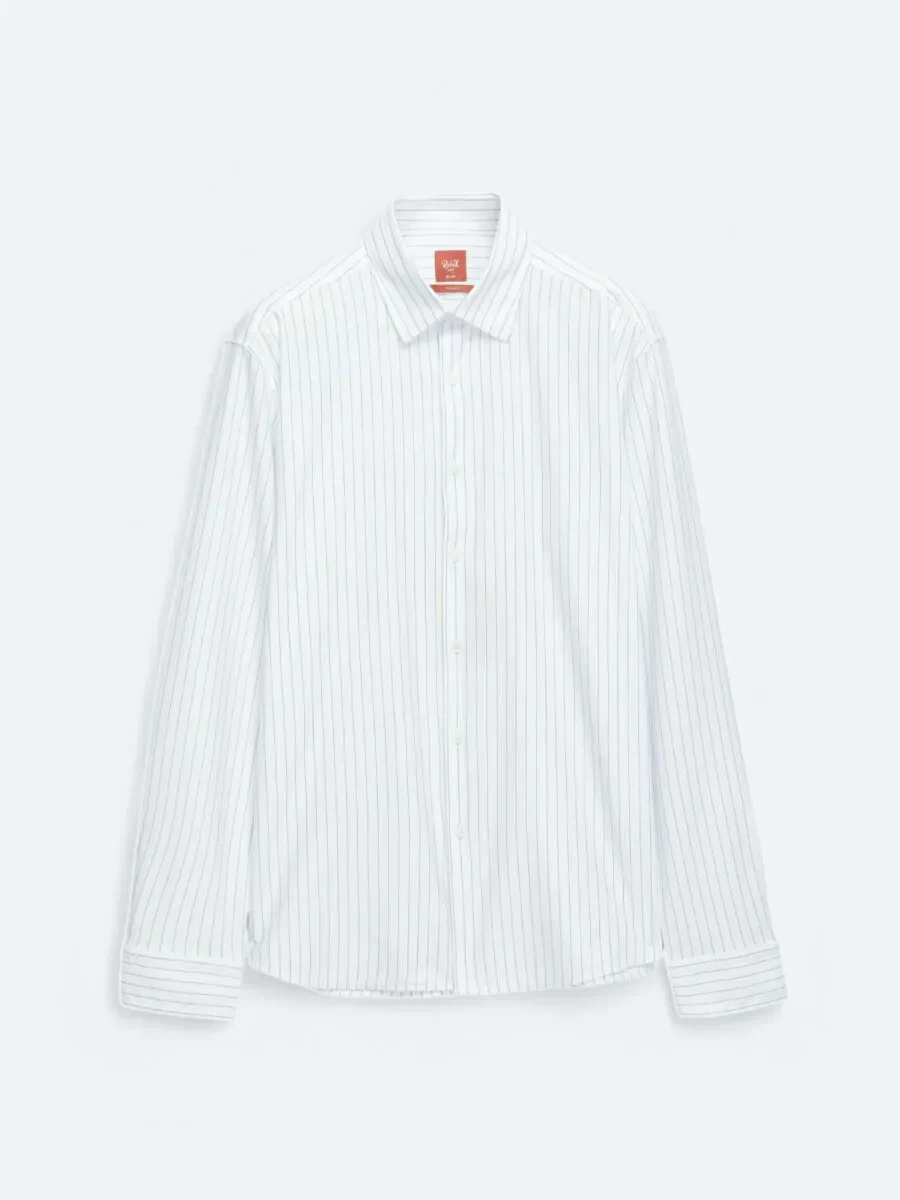 Blue Striped Regular Fit Knitting Casual Cotton Blended Shirt - 5