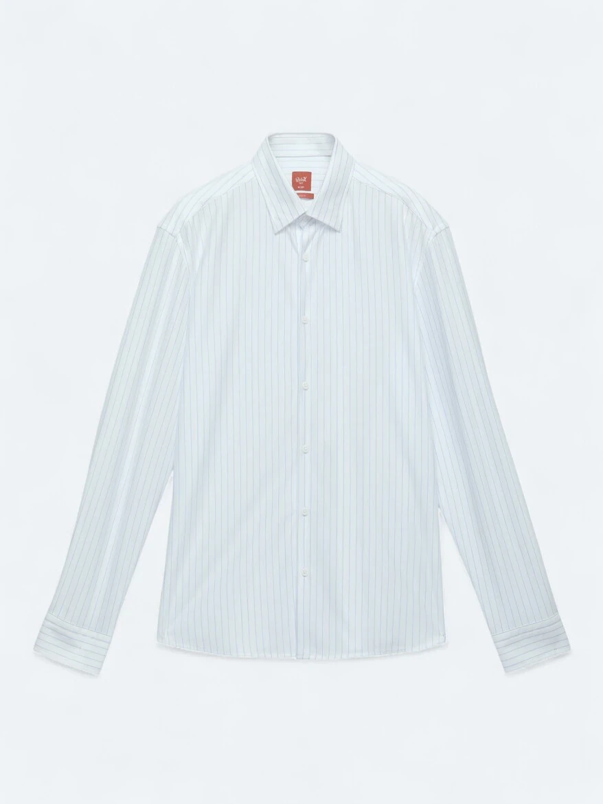 Blue Striped Regular Fit Knitting Sport Cotton Blended Shirt - 6