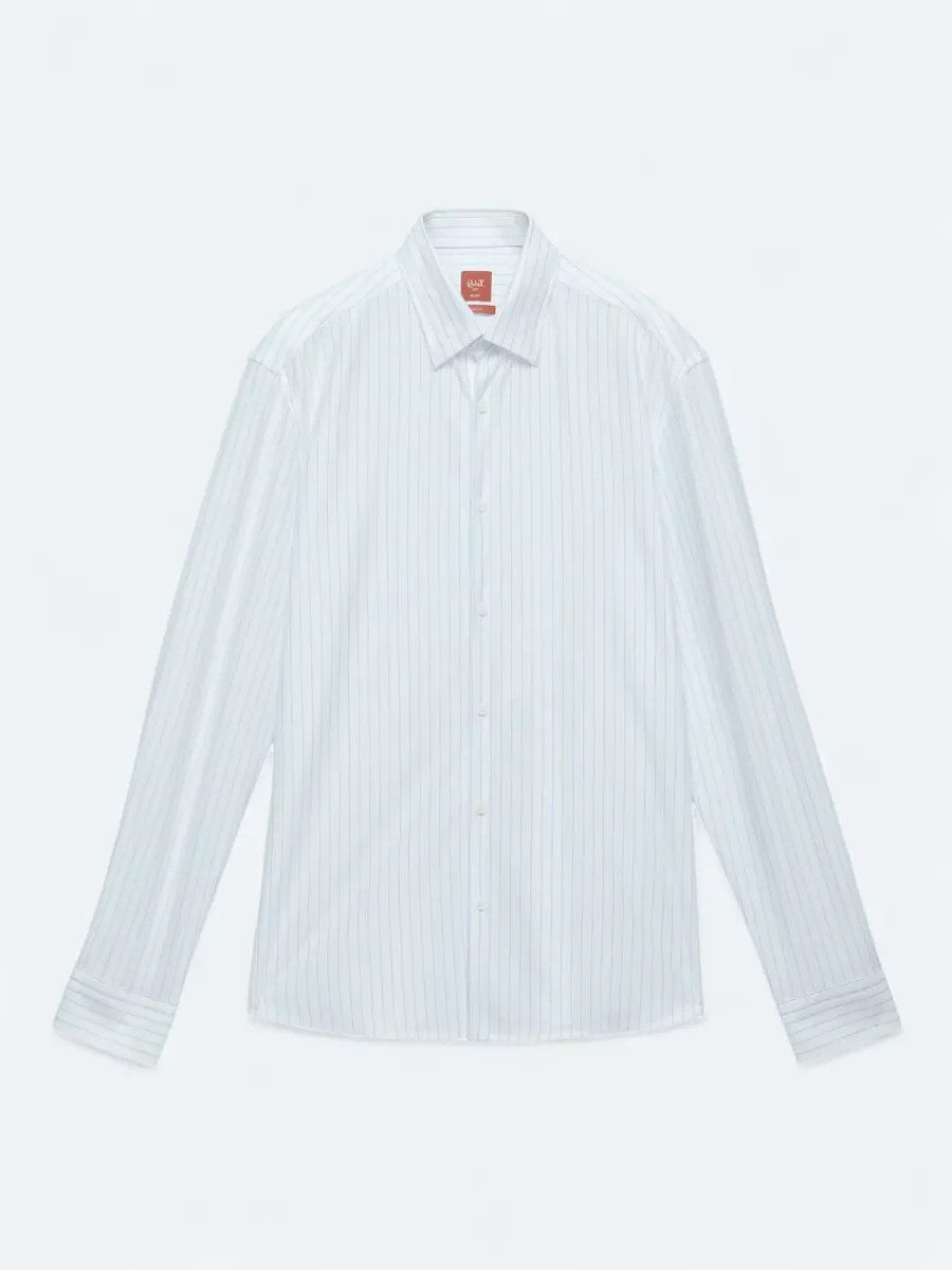 Blue Striped Regular Fit Knitting Sport Cotton Blended Shirt - 6